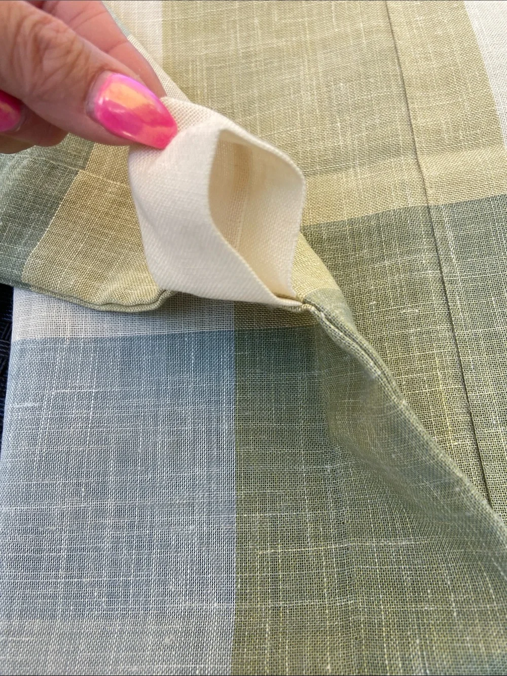 Linen tab top long weighted curtains 8 available green blue beige large plaid
